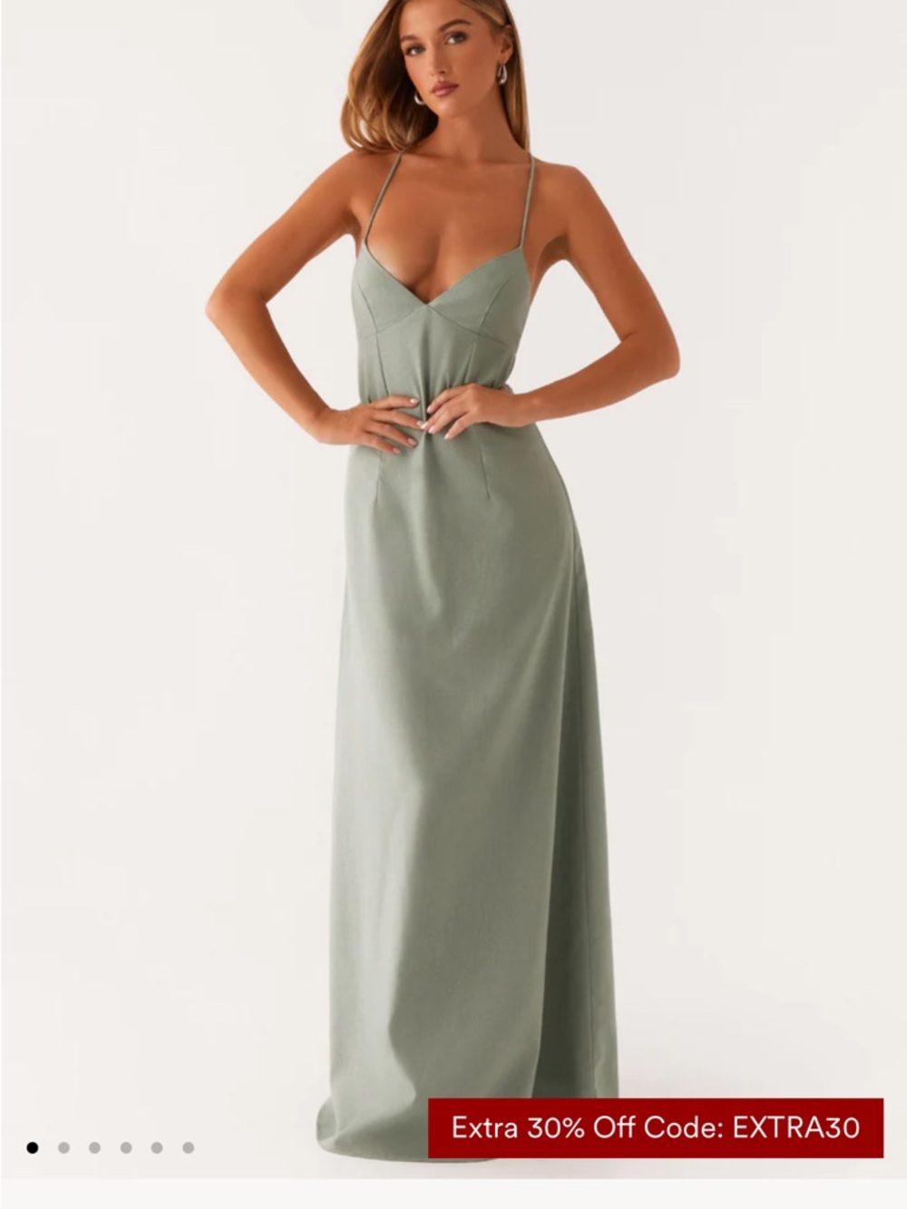Peppermayo Sage Green Linen Spaghetti Strap Maxi Dress
